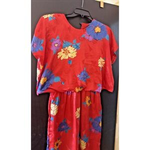 Kono Vintage Dress Womens 5/6 Red Blue Floral lined pockets shoulder pads